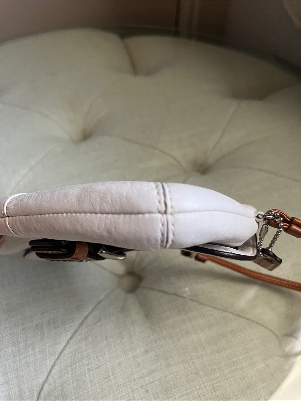 Coach Hampton White/Cream Pepple Leather Soho Flap Mini Bag Wristlet Pouch Y2K - Picture 12 of 15